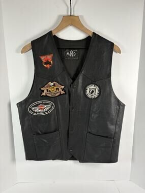 Harley Davidson HOG Life Member Leather Vest Mens L MOB Biker Motorcycle Patches